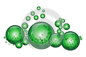 Green shiny bubbles isolated on white background.