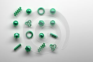 Green shiny 3d primitives on white background photo
