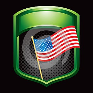 Green shiny display with american flag