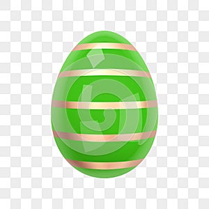 Green Shiny Easter Egg with Gold Stripes. Image of a glossy green-gold egg isolated on a transparent background. Realistic