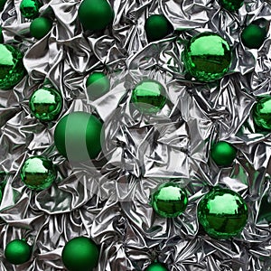 Green shiny xmas balls on crumpled background