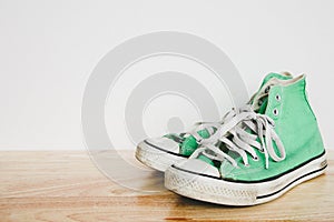 Green shoe, sneakers with filter effect retro vintage style