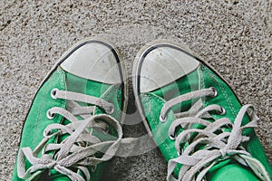 Green shoe, sneakers with filter effect retro vintage style