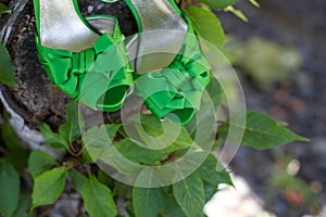 Green shoes.