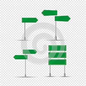 Green sign of designation of settlements, direction of movement. photo