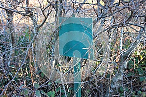 Green sign planted in the ground