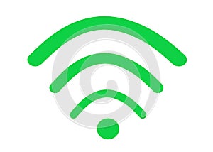 The green signal strength symbol icon for wifi used in computers and desktops white backdrop photo