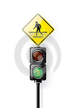 Green signal, Traffic lights for people crosswalk isolated on white background