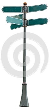 Green signpost on isolated white background
