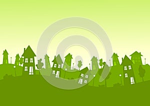 Green silhouette city houses skyline