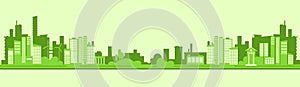 Green Silhouette Eco City Flat Vector