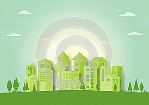 Green silhouette urban cityscape with nature landscape concept b