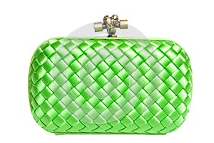 Green silk clutch isolated on white photo