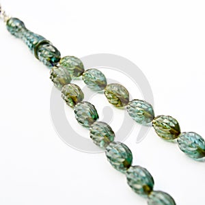 Green and silver beads sequenced, short rosary, tespih tesbih