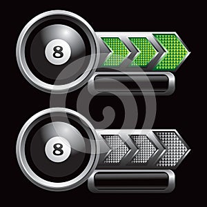 Green and silver checkered arrows with eight ball