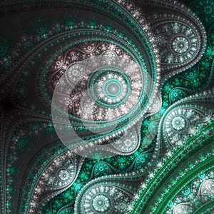 Green and silver fractal clockwork