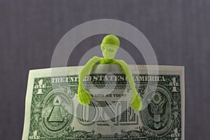 Green skeleton for dollar bill on gray background. Isolate