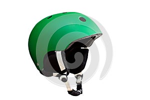 Green ski helmet.