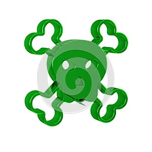 Green Skull on crossbones icon isolated on transparent background. Happy Halloween party.