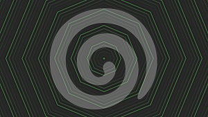 Green slim circles simple flat geometric on dark grey black background loop. Rounds octagonal radio waves endless creative