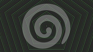 Green slim circles simple flat geometric on dark grey black background loop. Rounds pentagonal radio waves endless creative