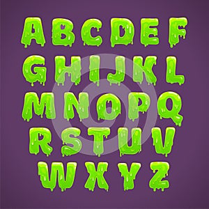 Green slime alphabet, cool liquid slimy font.