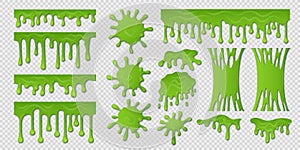 Green slime. Goo paint drip, spooky liquid borders, toxic sticky shape on white. Slime splash blobs and green