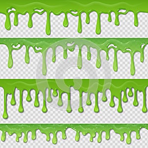 Green slime seamless pattern. Realistic toxic splatter and blob splash elements isolated on white. Vector goo green photo