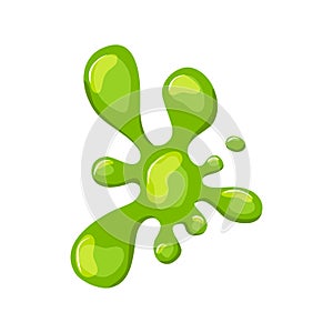 Green slime splashes. Goo blob puddle dripping mucus.Vector cartoon illustration. Isolated background.