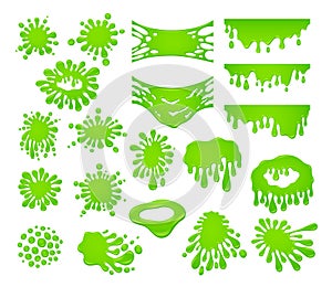 Green slime splatters flat vector illustrations set