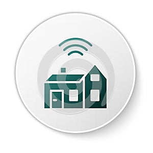 Green Smart home with wireless icon isolated on white background. Remote control. Internet of things concept with