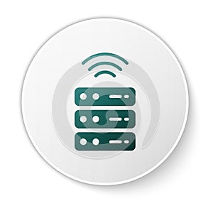 Green Smart Server, Data, Web Hosting icon isolated on white background. Internet of things concept with wireless