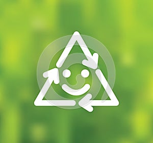 Green smile Recycling symbol on background.