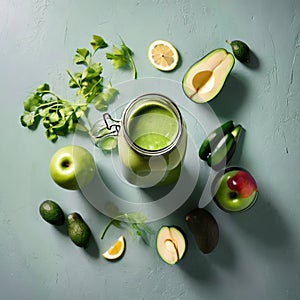 Green smoothie with apple, avocado, celery, cucumber and lemon.