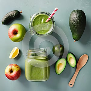 Green smoothie with apple, avocado, celery, cucumber and lemon.