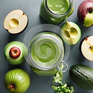 Green smoothie with apple, avocado, celery, cucumber and lemon.
