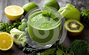 Green smoothie with fruits and vegetables. Generative AI
