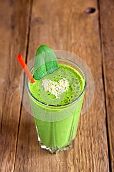 Green smoothie with heart of seeds