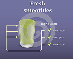 Green smoothie ingridients concept background, realistic style