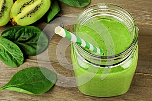 Green smoothie in a jar downward view