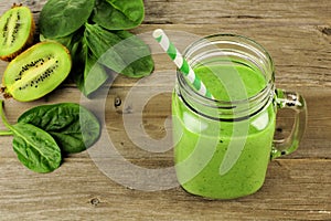 Green smoothie in a jar downward view