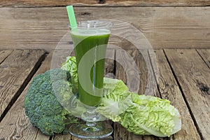 Green smoothie of lettuce leaves and broccoli