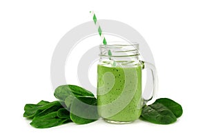 Green smoothie with spinach isolated