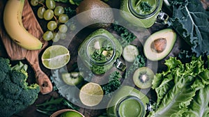 Green Smoothies with Fresh Fruits and Vegetables