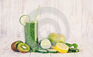 Green smoothies with vegetables and fruits. Detox Day