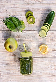 Green smoothies with vegetables and fruits. Detox Day. Slimming and excretion of slag. Healthy eating.