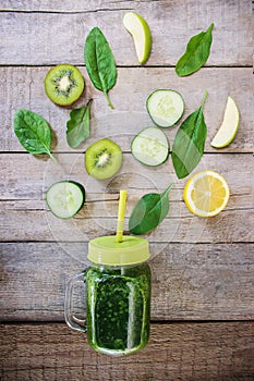 Green smoothies with vegetables and fruits. Detox Day. Slimming and excretion of slag. Healthy eating.