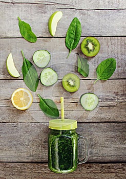 Green smoothies with vegetables and fruits. Detox Day. Slimming and excretion of slag. Healthy eating.