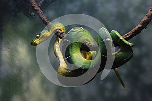 Green snake emerald tree boa