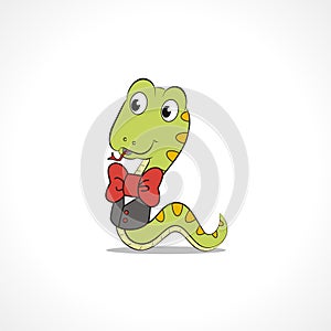 Green snake with grey suit and red bow tie cartoon